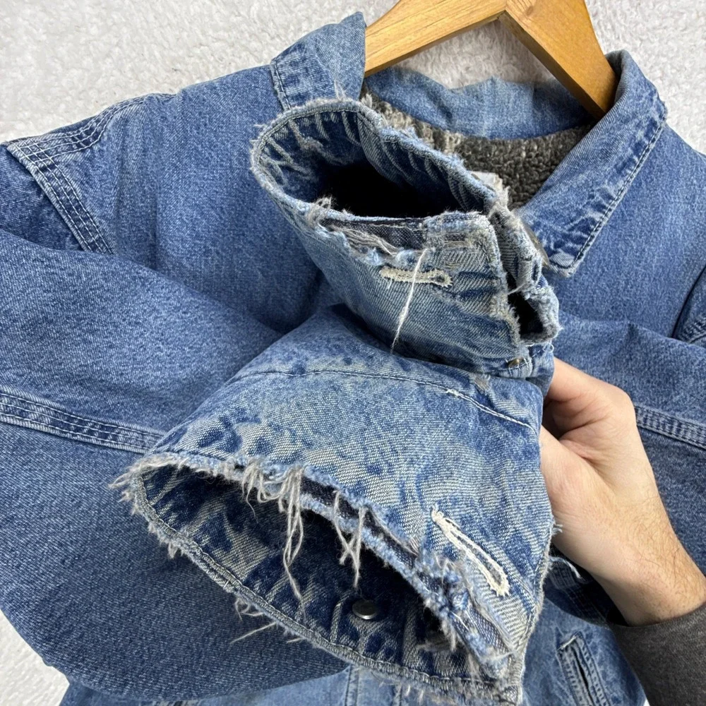 Carhartt Trucker Chore Jacket Aztec Pile Lined Mens Large JP1088 Darkstone Blue - Picture 11 of 16